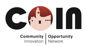 COIN est l’acronyme de Community Opportunity and Innovation Network. Le logo du COIN, le « o » est une image de paysage urbain de Peterborough, ON.