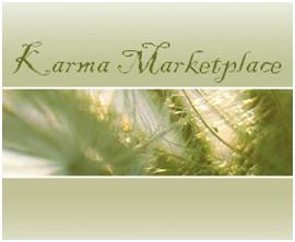 Capture d’écran du site Web de Karma Marketplace, gros plan de plantes avec Karma Marketplace en écriture manuscrite.