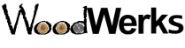 Le logo de WoodWerks, les « o » et le « d » ressemblent à des coupes transversales de rondin dont on distingue les anneaux de croissance.