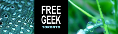 Le logo de Free Geek Toronto. FGT est une entreprise sociale à but non lucratif soutenue par United Way (Centraide) dont la mission est de rendre la technologie informatique accessible à toutes et à tous tout en réduisant l’impact environnemental des déchets électroniques.